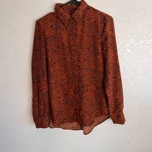 Philosophy- Anthropologie burnt orange button down, some leopard print. Small